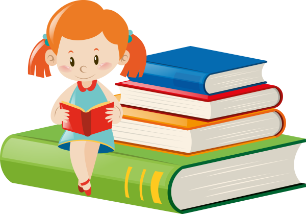 Дети с книгами на прозрачном фоне