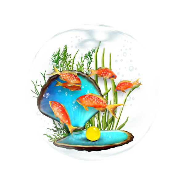 Аквариум с рыбками на прозрачном фоне