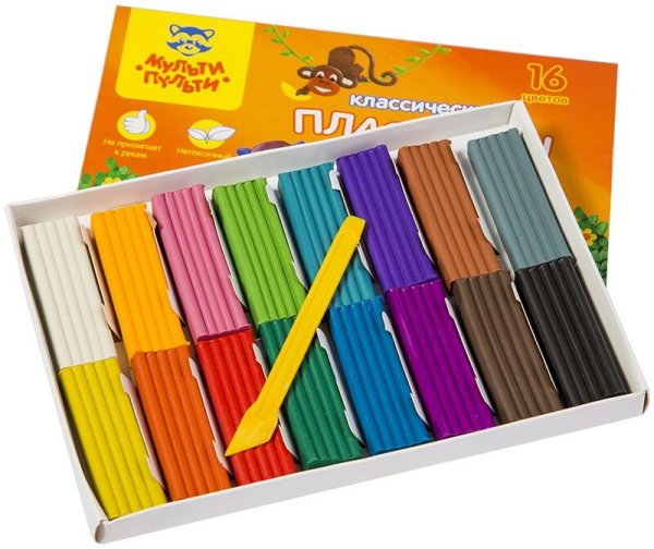 Пластилин Мульти-Пульти приключения енота классический 16 цветов
