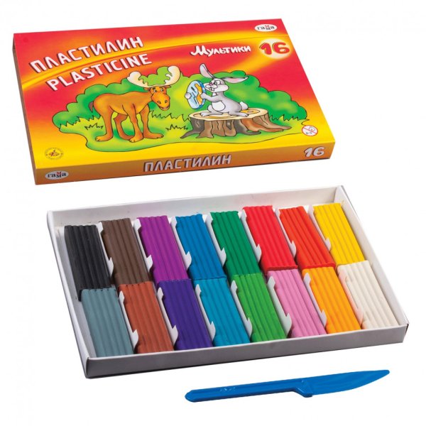 Пластилин гамма мультики 16 цветов 320г со стеком картон