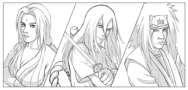 Орочимару цунаде Джирайя карандашом