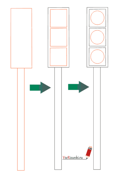 Поэтапное рисование светофора для детей