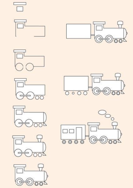 Поэтапное рисование поезда для детей