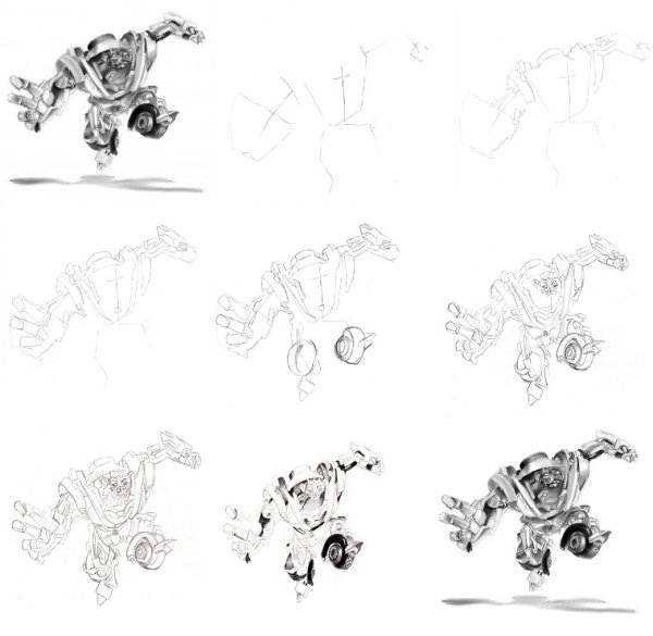 Поэтапное рисование робота трансформера