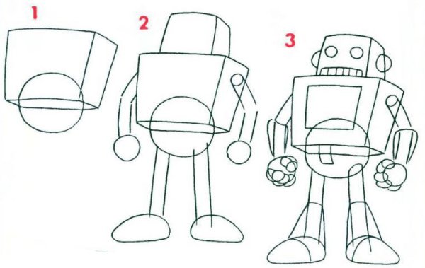 Поэтапное рисование робота