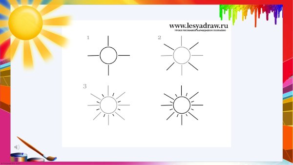 Схема рисования солнца для детей