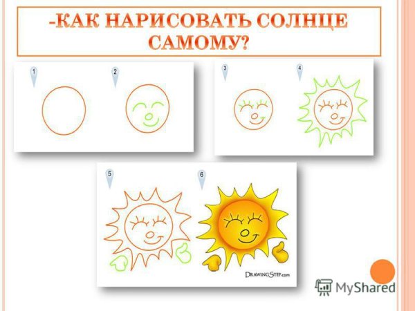 Поэтапное рисование солнышка