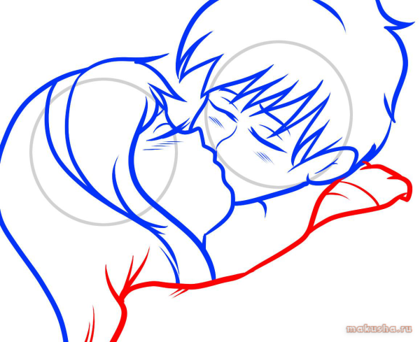 Поэтапное рисование поцелуя