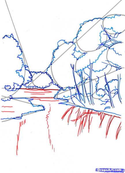 Река карандашом поэтапно