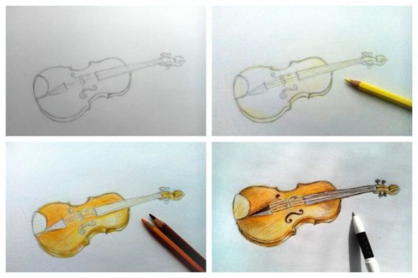 Скрипка цветными карандашами