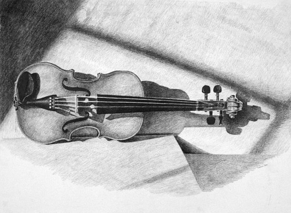 Натюрморт со скрипкой карандашом
