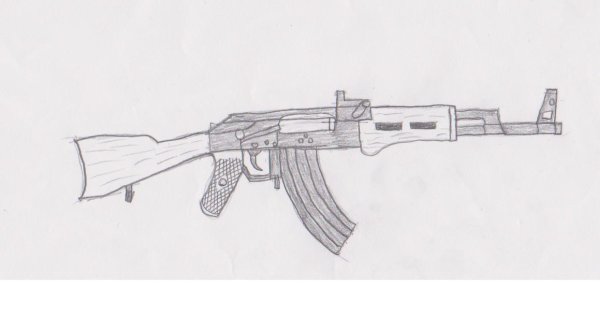 Нарисовать автомат Калашникова карандашом