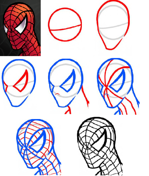 Поэтапное рисование человека паука