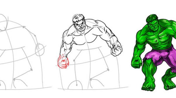Поэтапный рисунок Халка