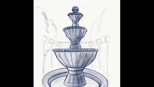 Поэтапное рисование фонтана