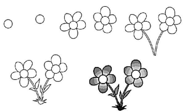 Схема рисования цветка для детей