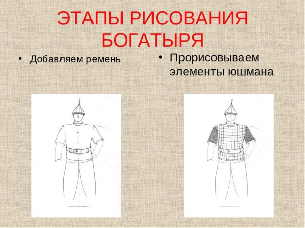 Этапы рисования богатыря для детей