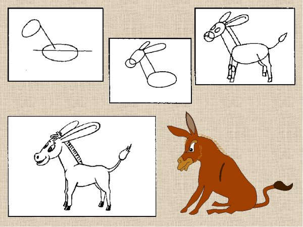 Ослик поэтапное рисование