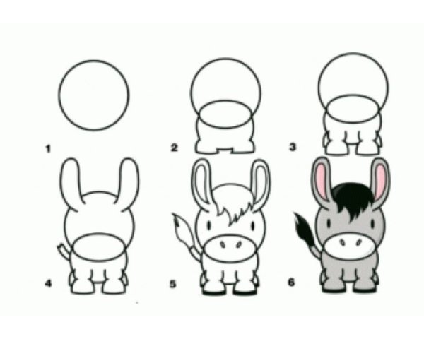Поэтапное рисование осла