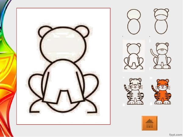 Рисование тигренка для детей поэтапное рисование