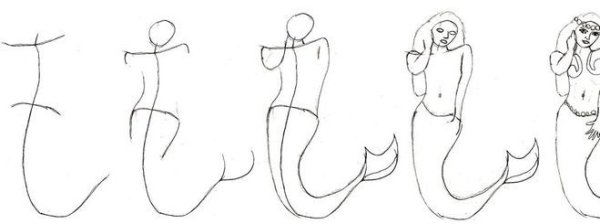 Рисование русалки по этап поэтапное