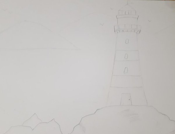 Маяк карандашом поэтапно
