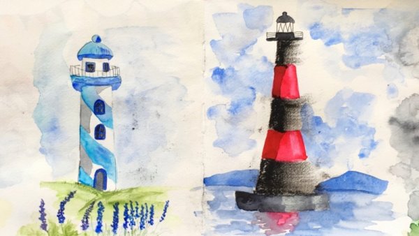 Маяк гуашью для детей