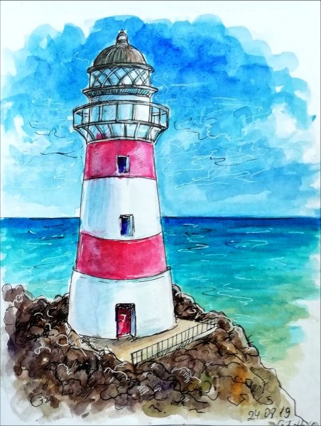 Скетчинг акварелью Маяк