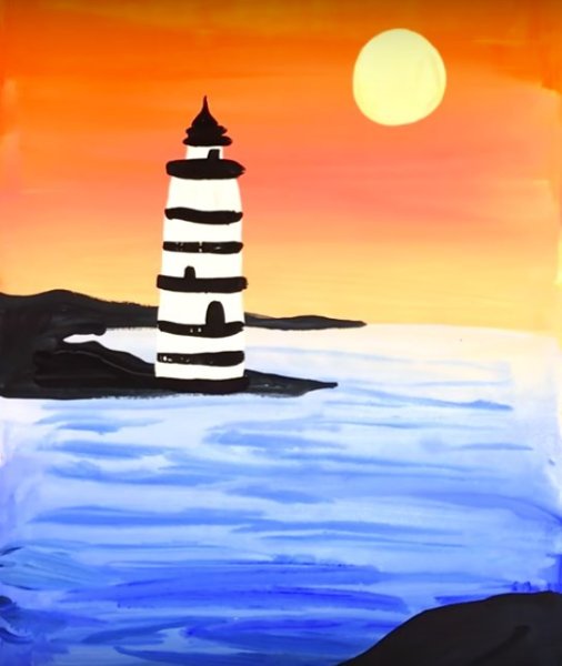 Рисование с детьми морской пейзаж Маяк