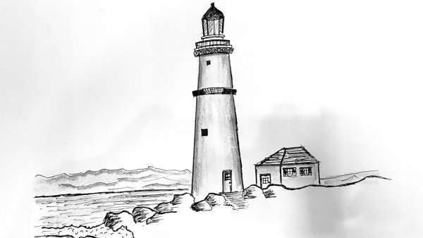 Маяк рисунок тушью