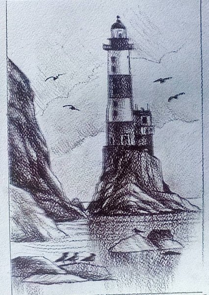 Морской пейзаж в графике