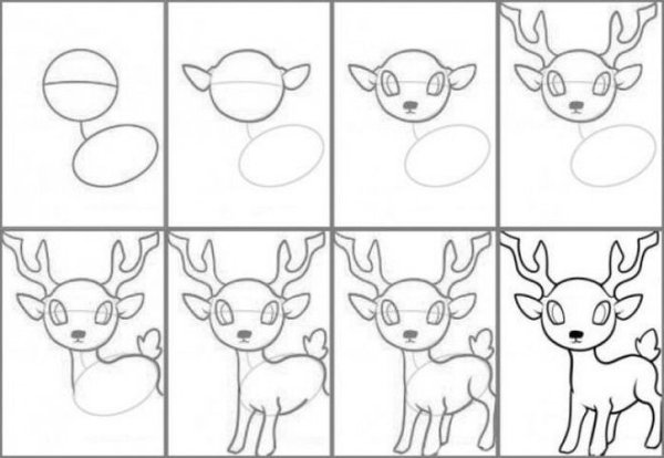 Олененок пошагово рисунок
