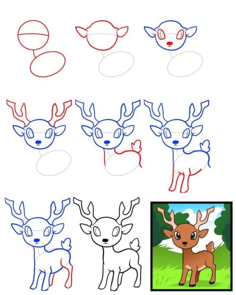 Поэтапное рисование оленя