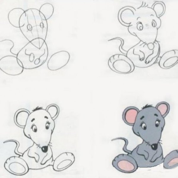 Поэтапное рисование мышонка для дошкольников