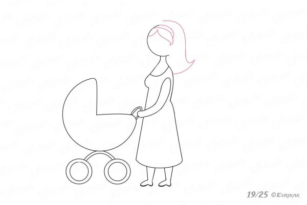 Поэтапное рисование коляски