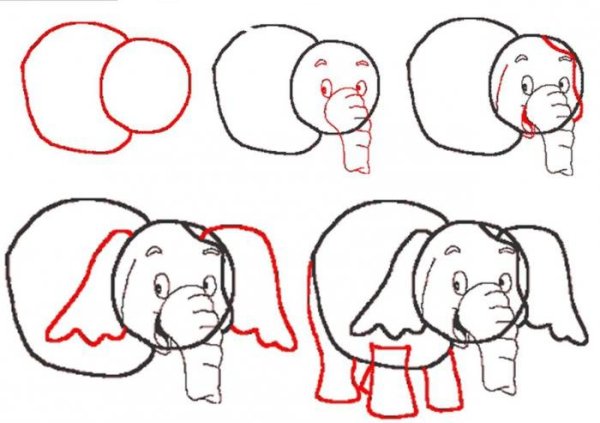 Поэтапное рисование слона для дошкольников