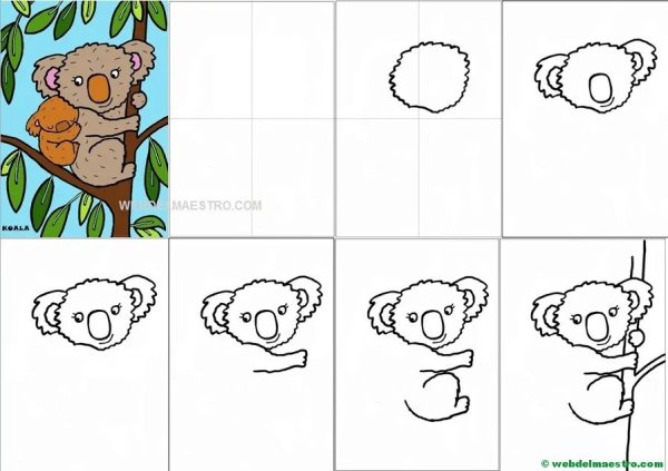 Поэтапное рисование коалы для детей