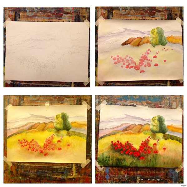 Этапы рисования пейзажа акварелью