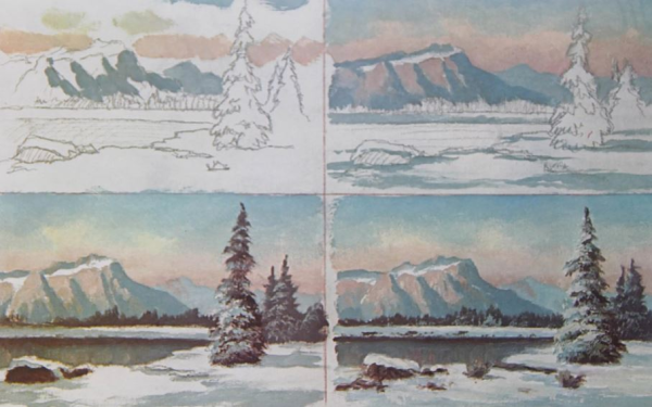 Последовательность рисования пейзажа