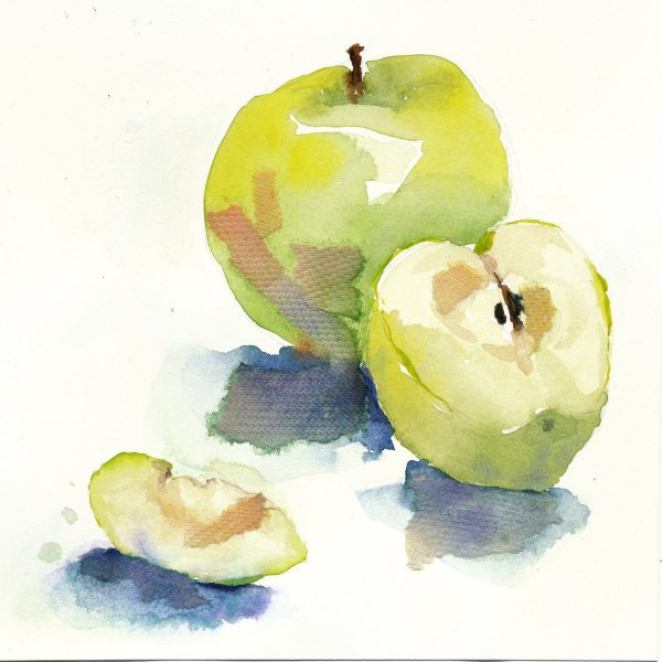 Яблоко гризайль акварель