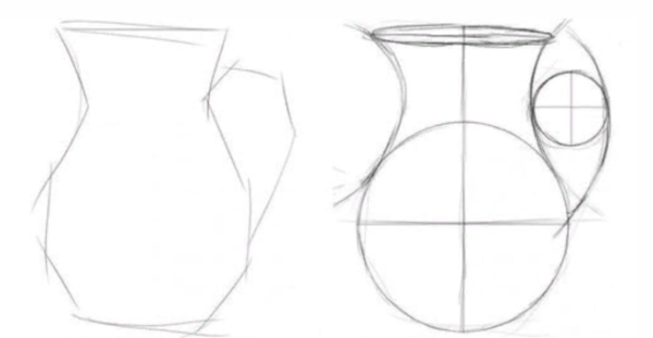 Этапы рисования кувшина
