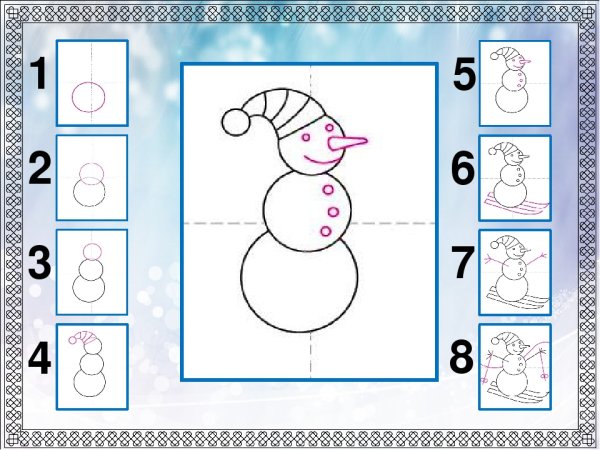 Поэтапное рисование снеговика