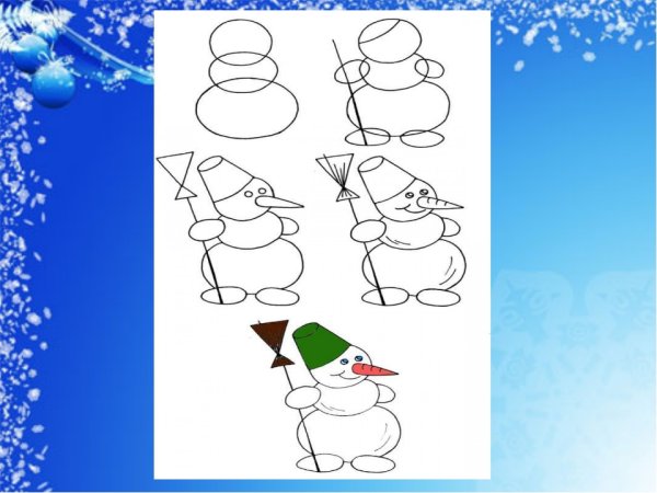 Поэтапное рисование снеговика для детей