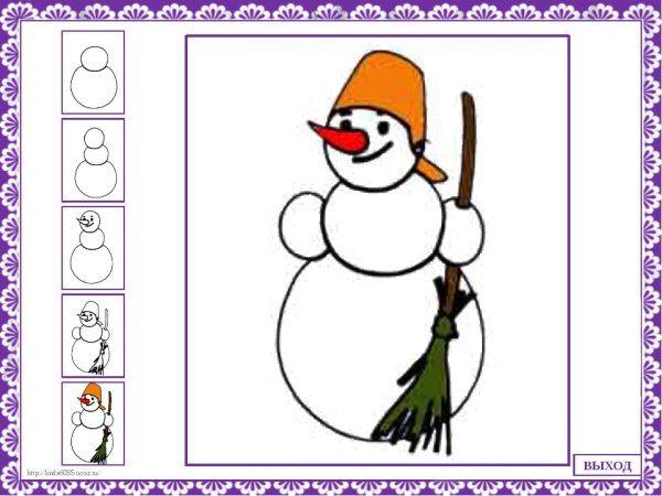Урок рисования Снеговик