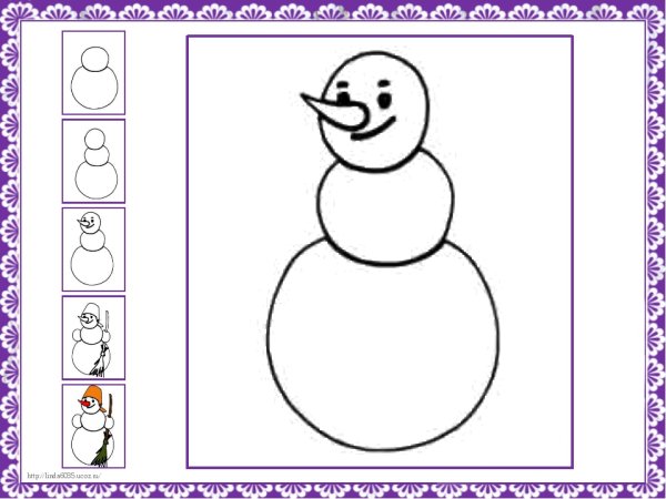 Поэтапное рисование снеговика для детей