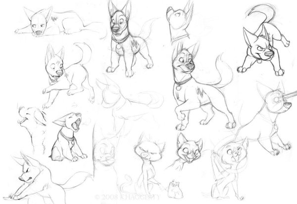 Скетч мультяшных собак