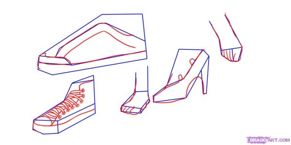 Поэтапное рисование туфлей