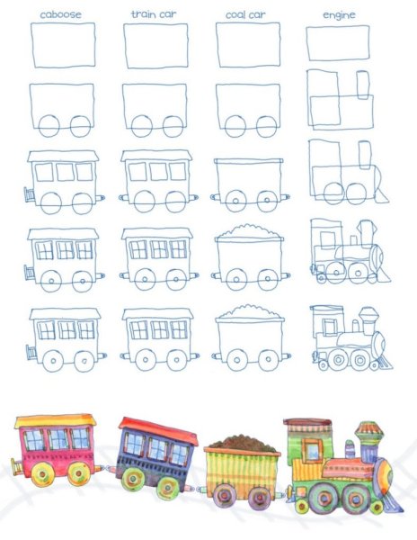 Поэтапное рисование паровоза для детей