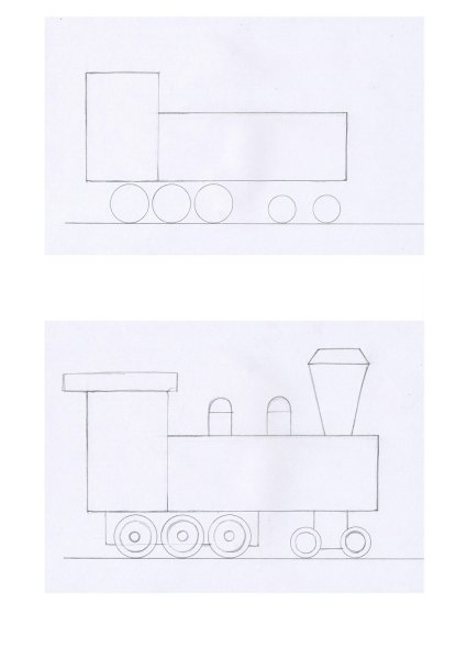 Поэтапное рисование паровоза для детей