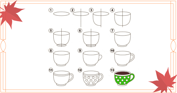 Поэтапное рисование чашки для детей